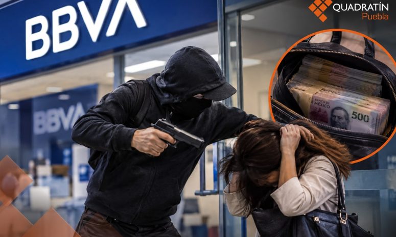 Golpean a mujer por resistirse a asalto dentro de banco en San Pedro Cholula